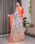 PR Fashion Peach Pure Handloom Linen Saree | Grocsy