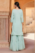 Joban Fashion Green Cotton Kurti Sharara Set | Grocsy