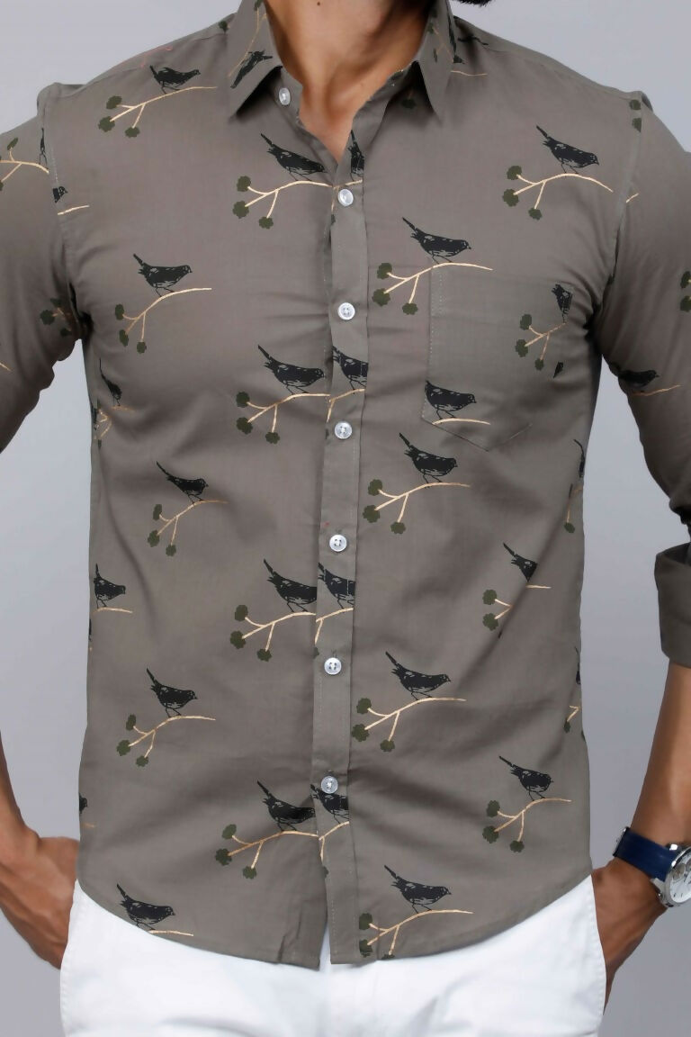 Miravan Men's Grey Floral Print Casual Shirt | Grocsy