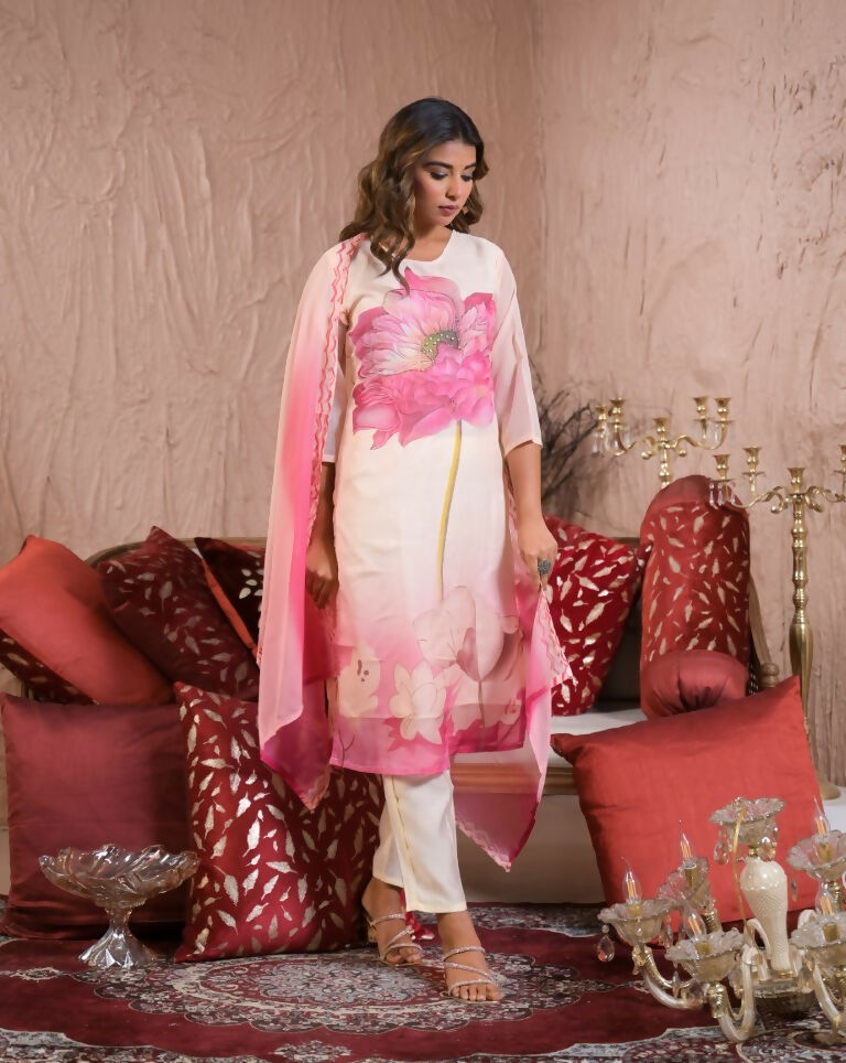 Ethnic Festive Wear Taby Silk White Stitched Suit With Dupatta - Tanisha | Grocsy