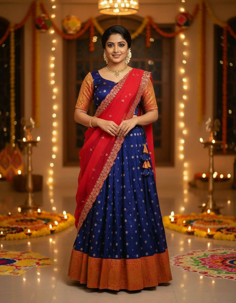 Teeya Creation New Trendy Stylist South Style Lehenga Choli Set - Blue | Grocsy