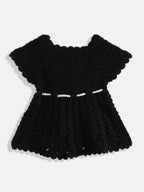 Chutput Kids Woollen Hand Knitted Full Sleeves Cardigan With Short Sleeves Flower Work Dress For Baby Girls - Pink | Grocsy