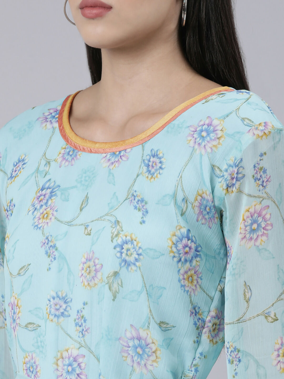 Souchii Blue Floral Chiffon Maxi Dress For Women – Souchii | Grocsy