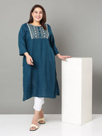 Sztori Plus Size Floral Yoke Design Mirror Work Straight Kurta | Grocsy