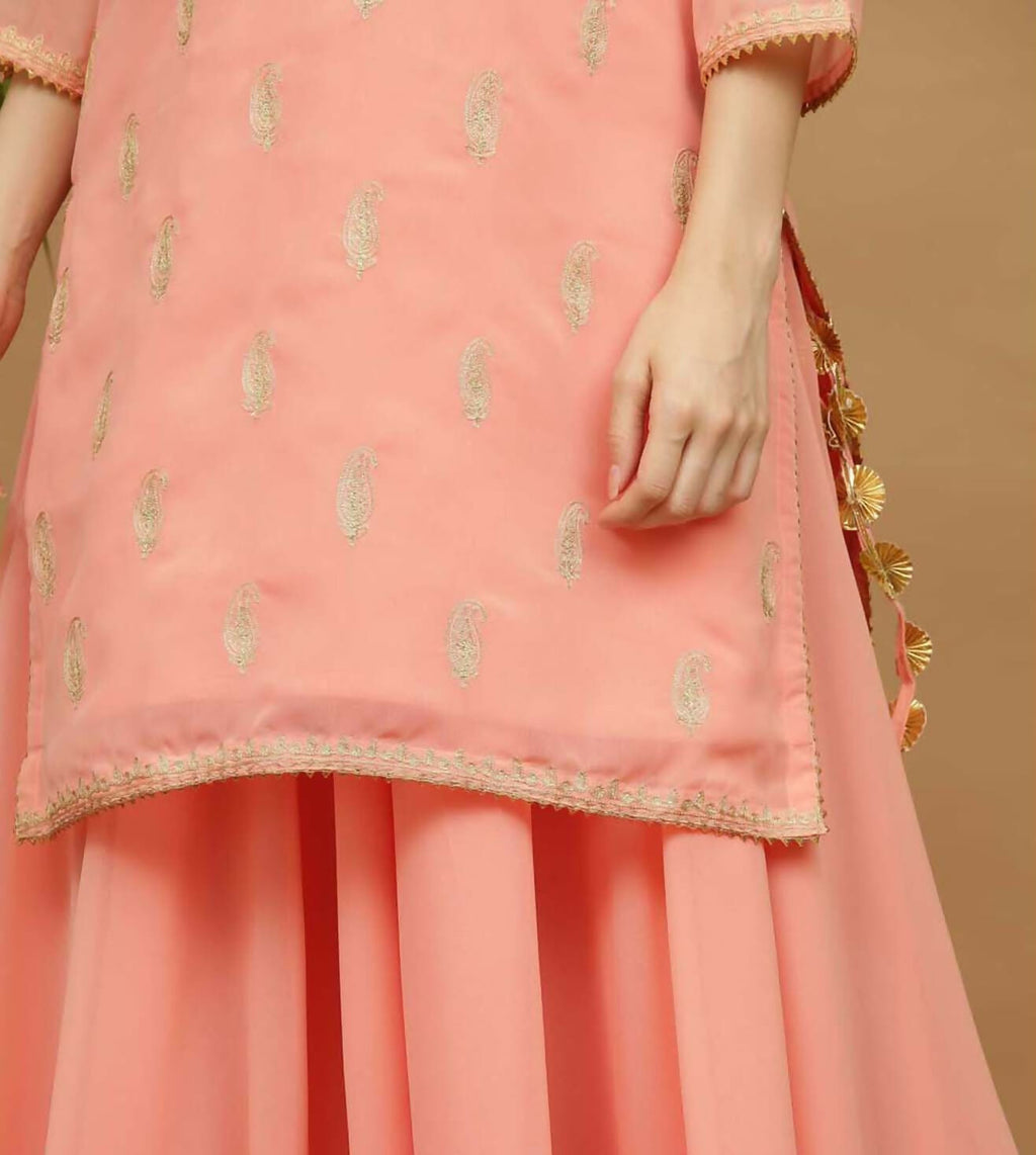 Joban Fashion Peach Georgette Lehenga Set | Grocsy