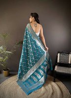 Joban Fashion Turquoise Meenakari Banarasi Silk Sarees | Grocsy
