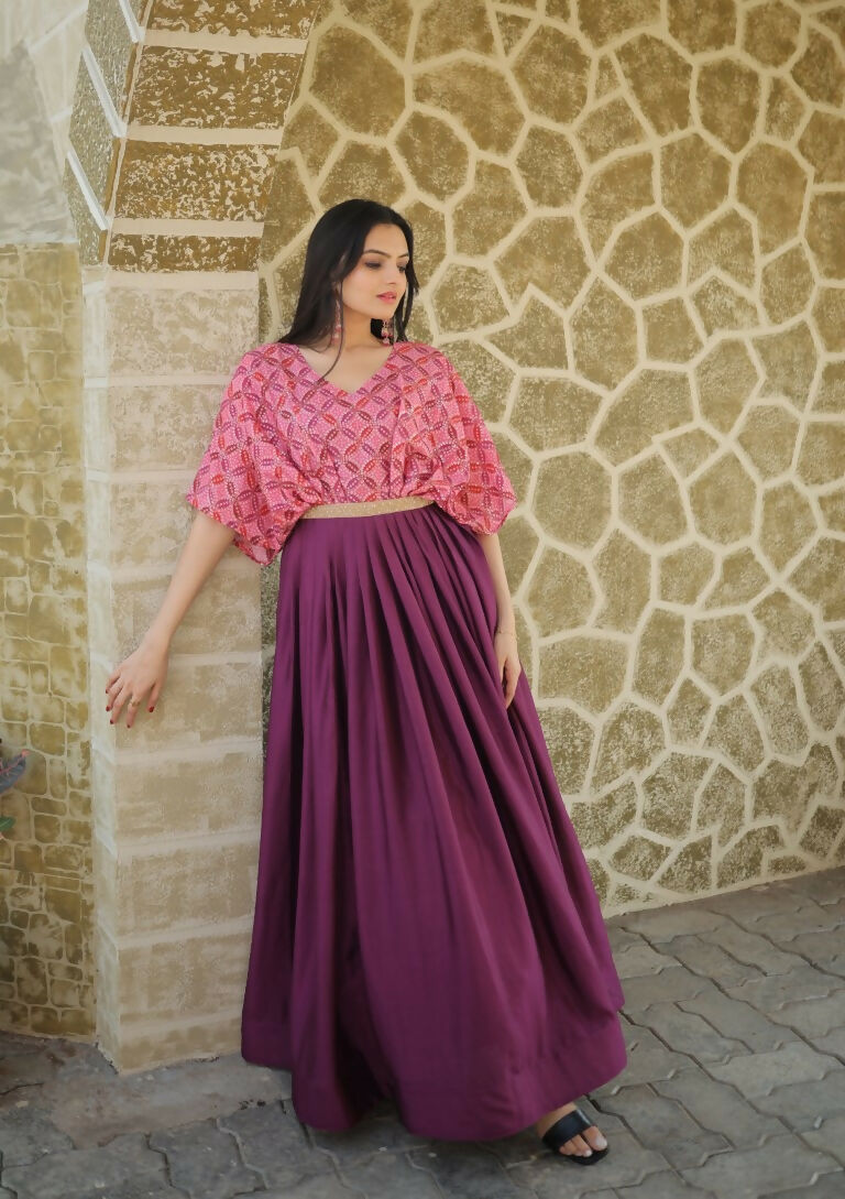 Jyoti Fashion Women's Wine Printed with Sequins Chinon Anarkali Dress | Grocsy