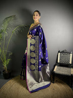 Joban Fashion Purple Banarasi Soft Lichi Silk Paisley Saree | Grocsy