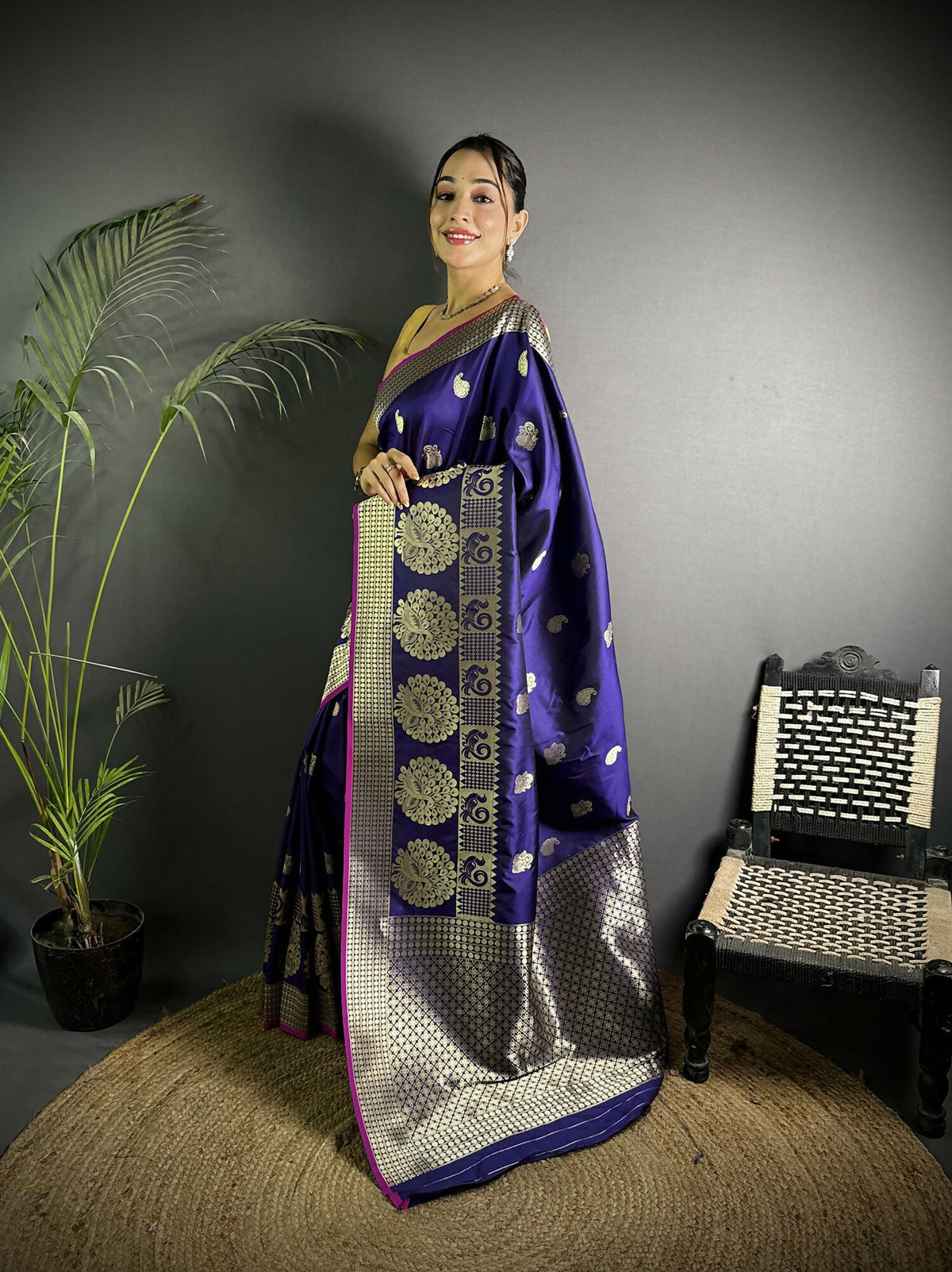 Joban Fashion Purple Banarasi Soft Lichi Silk Paisley Saree | Grocsy