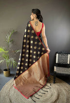 Joban Fashion Black Checked & Circular Motifs Soft Silk Banarasi Saree | Grocsy