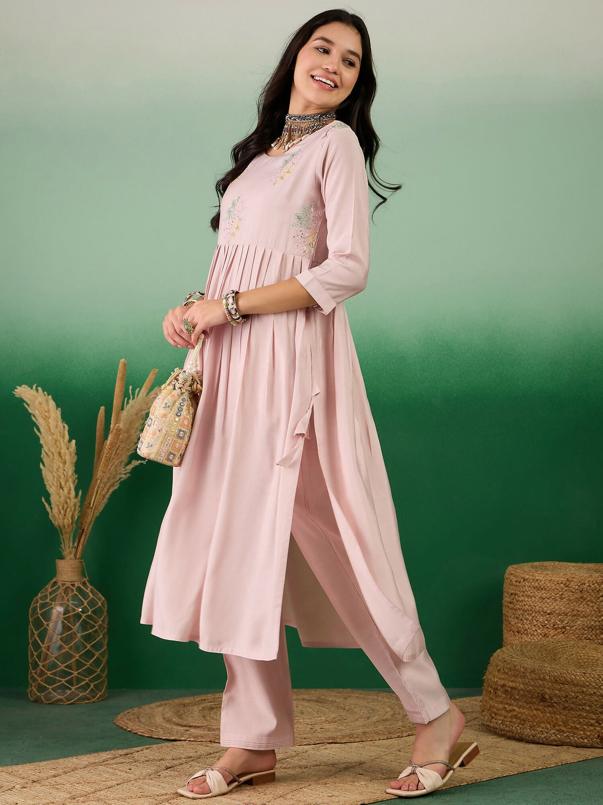 Pink Embroidered Muslin Kurta and Trouser - Berlin | Grocsy
