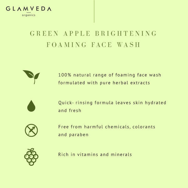 Glamveda Green Apple Brightening Foaming Face Wash | Grocsy