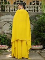 Janasya Yellow Georgette Sequined Top Bottom Cape | Grocsy