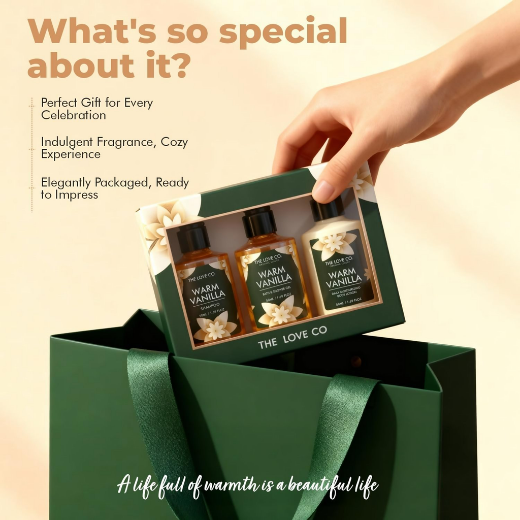 The Love Co. Warm Vanilla Bath & Body Gift Set Kit | Grocsy