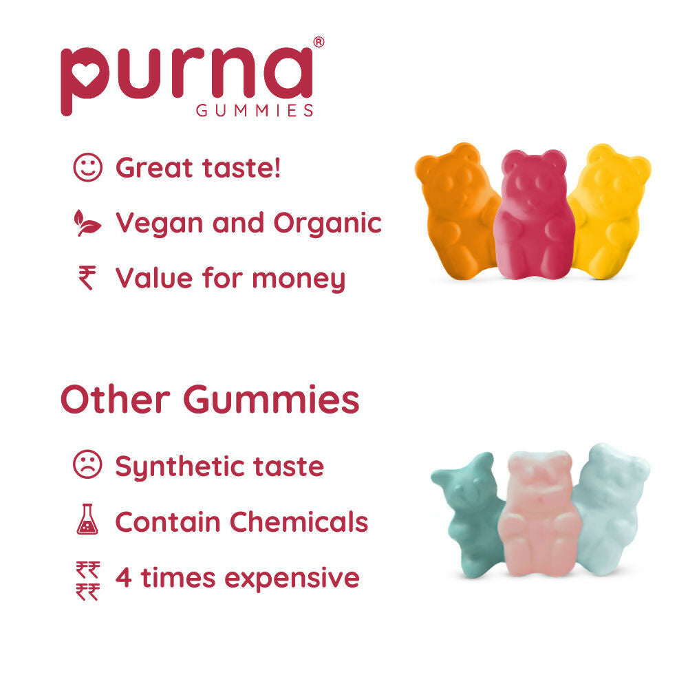 Purna Gummies Hair Biotin Cranberry Sugar Free Gummies with Vitamin B12 for Hair & Nail | Grocsy