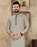 Anaita Grey Linen Silk Straight Kurta | Grocsy
