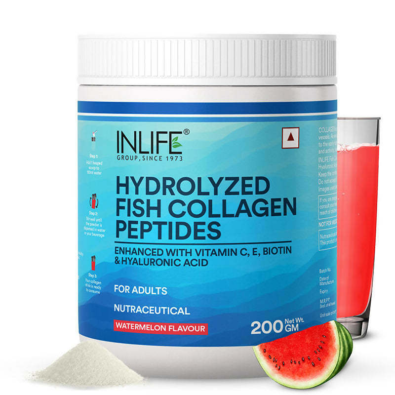 Inlife Hydrolyzed Fish Collagen Peptides Powder - Watermelon | Grocsy