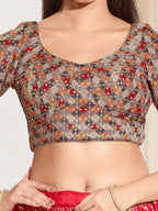 Joban Fashion Grey Jacquard Padded Blouse With Round Neck Elbow Sleeves | Grocsy