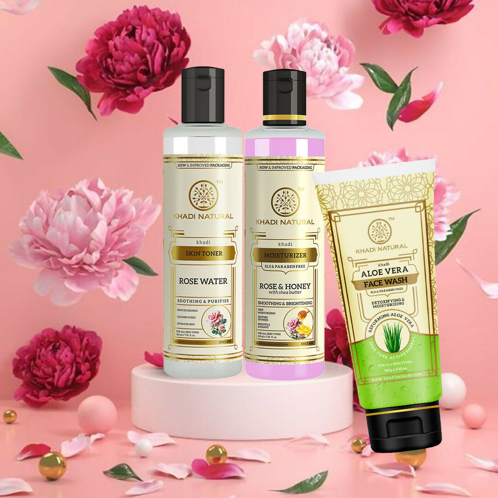 Khadi Natural Glowing Skin Combo - Wash, Tone & Moisturize | Grocsy