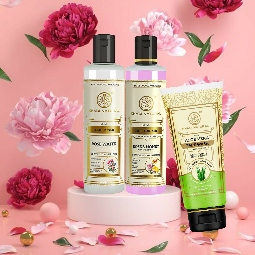 Khadi Natural Glowing Skin Combo - Wash, Tone & Moisturize | Grocsy