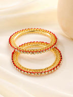 NVR Women Set of 2 Gold-Polished Red Kundan Studded Bangles