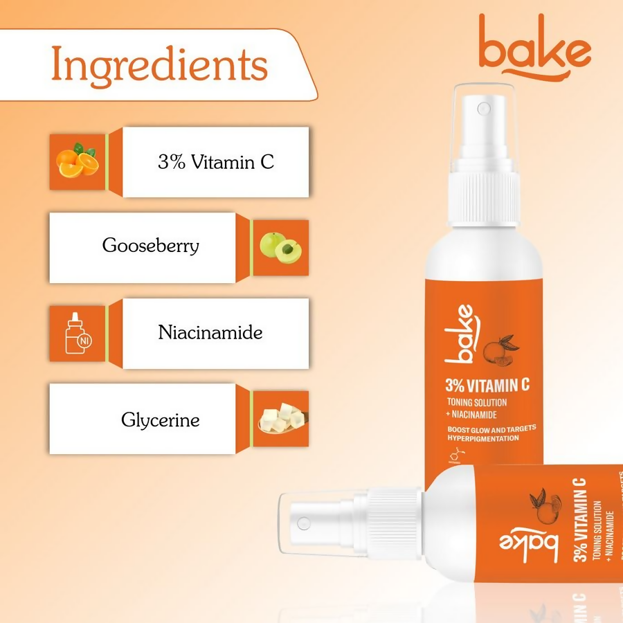 Bake 3% Vitamin C Toner With Niacinamide For Brightening & Glowing Skin | Grocsy