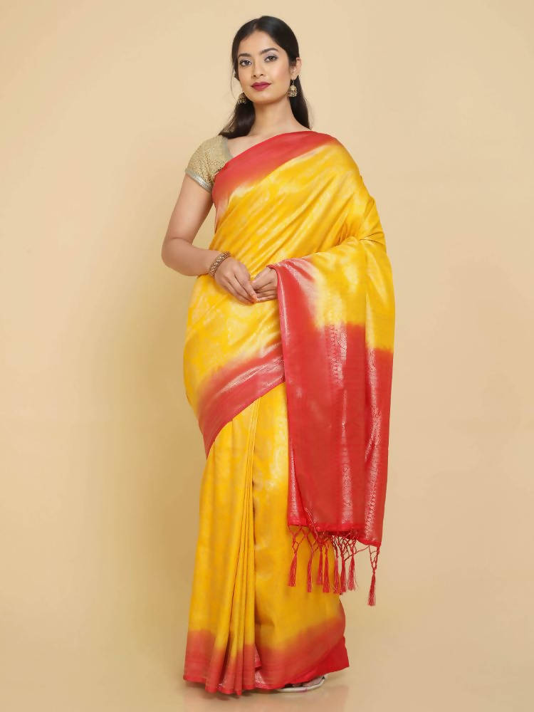 Kalamandir Ethnic Motifs Yellow Silk Blend Saree | Grocsy