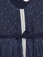 Ahalyaa Navy Blue Net Foil Print Kids Dress For Girls | Grocsy