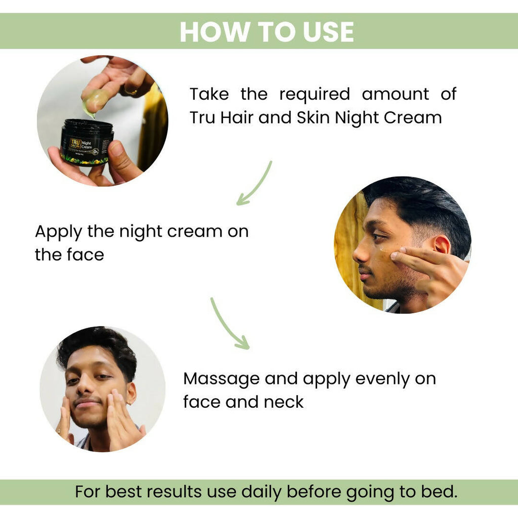 Tru Hair & Skin Night Cream With Green Tea, Niacinamide & Olive | Grocsy