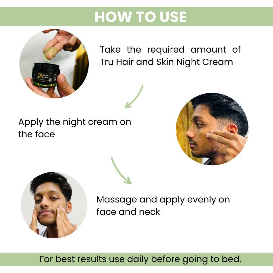 Tru Hair & Skin Night Cream With Green Tea, Niacinamide & Olive | Grocsy