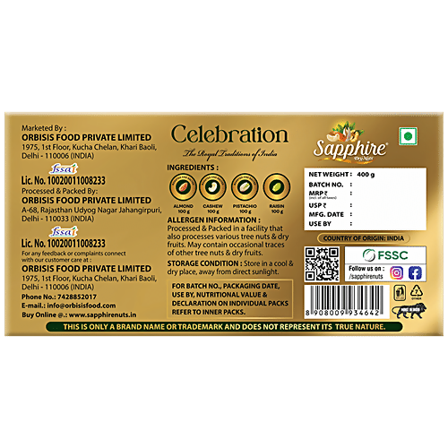 Sapphire Dry Nuts Celebration Gift Pack - Assorted Nuts | Grocsy
