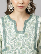 FIORRA Women's Sea Green Cotton A-Line Kurta Set | Grocsy