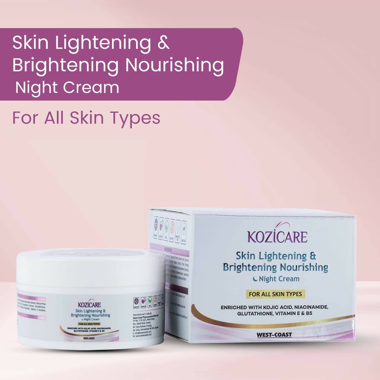 Healthvit Kozicare Skin Lightening & Brightening Nourishing Night Cream | Grocsy