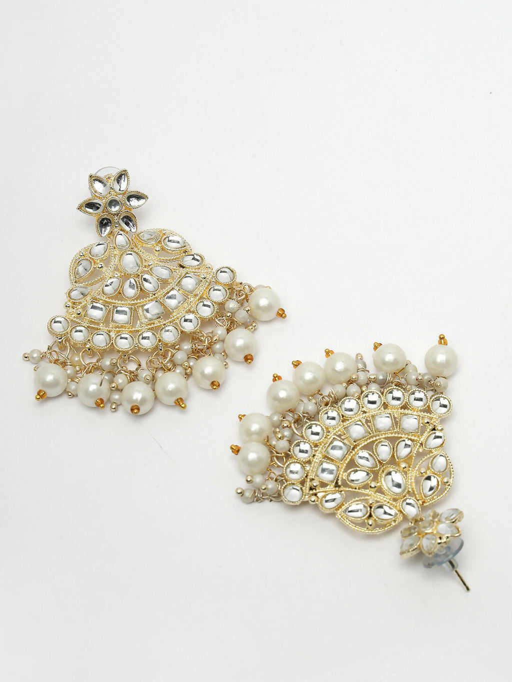 NVR Women's Gold-Polished Kundan-Studded Chandbali Earrings | Grocsy
