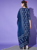 Vamika Poly Rayon Printed Royal Blue Party Wear/Casual Wear/Office Wear Kurta Set/Suit | Grocsy