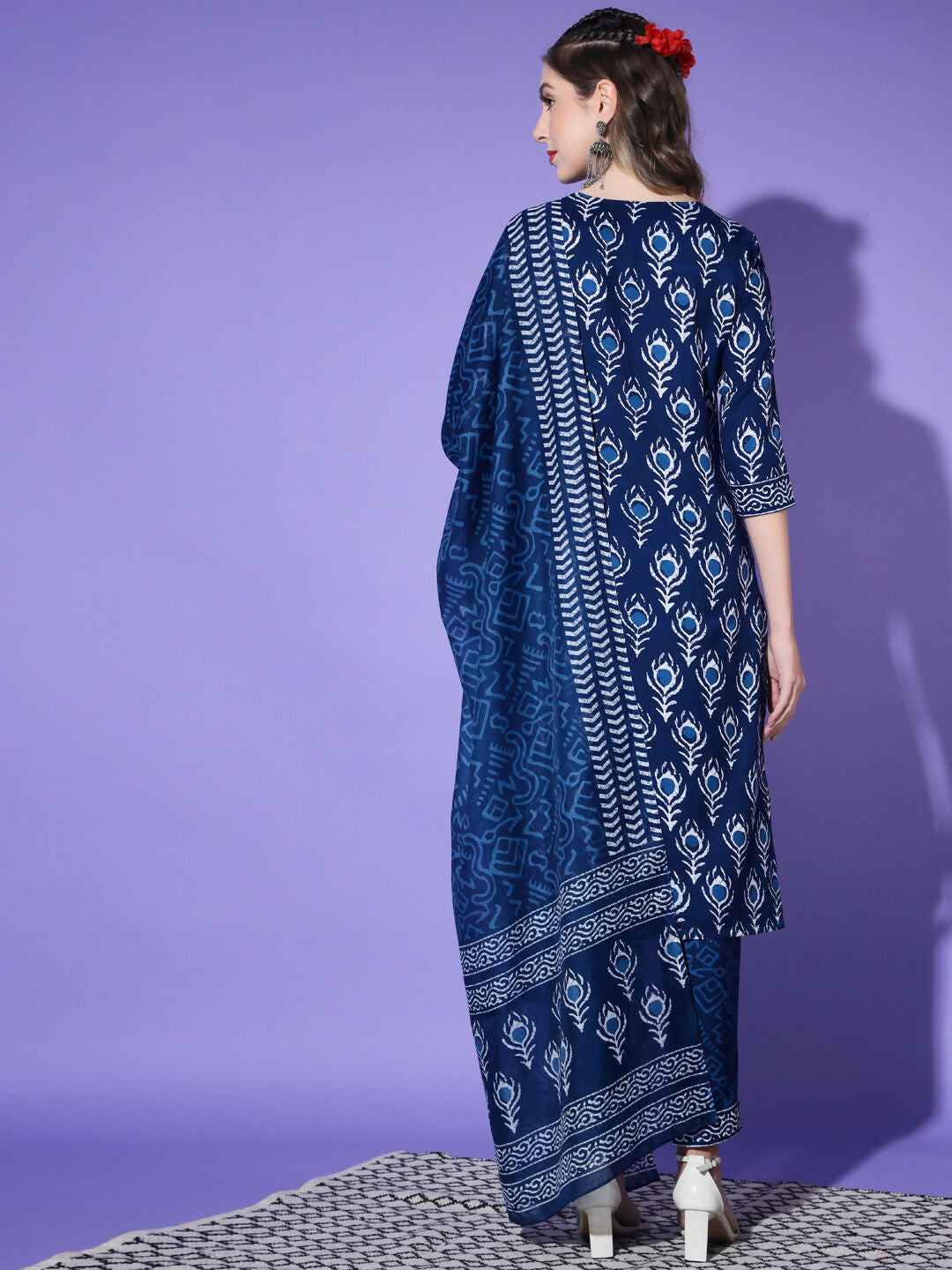 Vamika Poly Rayon Printed Royal Blue Party Wear/Casual Wear/Office Wear Kurta Set/Suit | Grocsy