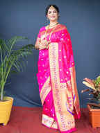 Jyoti Fashion Women's Pink Paithani Silk Zari Woven Saree with Blouse | Grocsy
