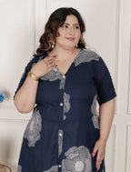 Miravan Womens Plus Size Blue Floral Printed Front Buttoned A-Line Kurta Dress | Grocsy