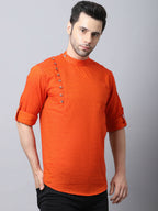 Even Apparels Orange Pure Cotton Men's Kurta With Side Placket | Grocsy