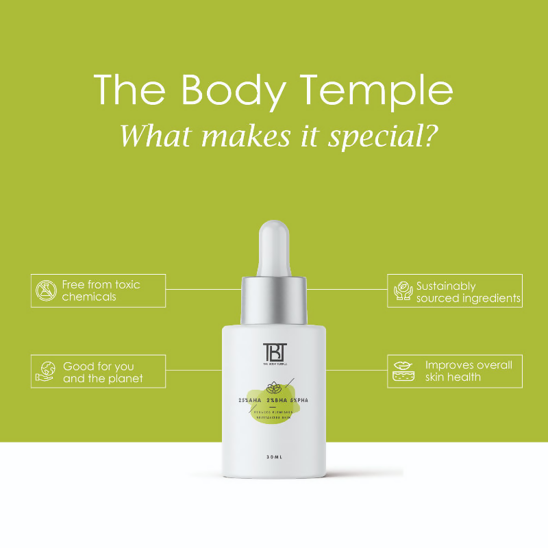 The Body Temple 25% AHA + 2% BHA & 5% PHA Peeling Solution for Face | Grocsy