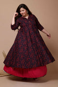 Miravan Women's Plus Size Navy Blue Floral Printed Anarkali Kurta | Grocsy