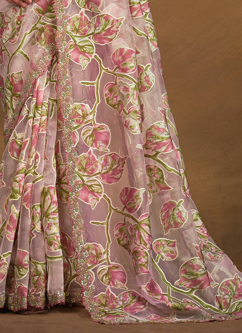 Mauve Burning Tissue Designer Saree with Unstitched Blouse - Norita Mahitha | Grocsy