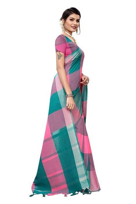 Vamika Rama Cotton Silk Weaving Saree (Gamma Checks Rama) | Grocsy