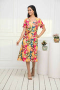 Myshka Women Multi - Abstract Rayon A-Line V-Neck Dress | Grocsy
