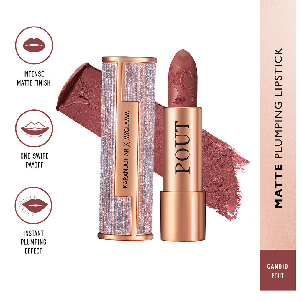 MyGlamm Pout By Karan Johar Intense Matte Plumping Lipstick - Candid Pout | Grocsy