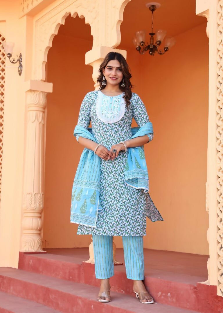 Alvano Women's Kurti with Pant and Dupatta Set for Women's and Girls | Grocsy