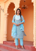 Alvano Women's Kurti with Pant and Dupatta Set for Women's and Girls | Grocsy