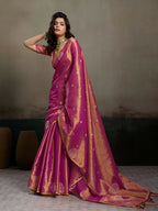Shree Shyam Fashion Magenta Tissue Silk Saree | Grocsy
