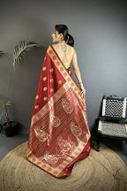 Joban Fashion Maroon Paisley Soft Silk Banarasi Saree | Grocsy