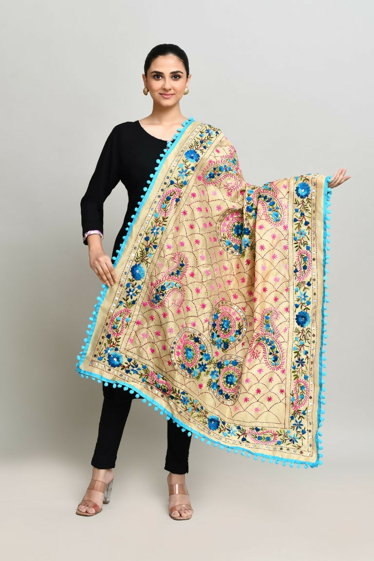 Joban Fashion Multi Color Cotton Embroidery Work Phulkari Dupatta | Grocsy